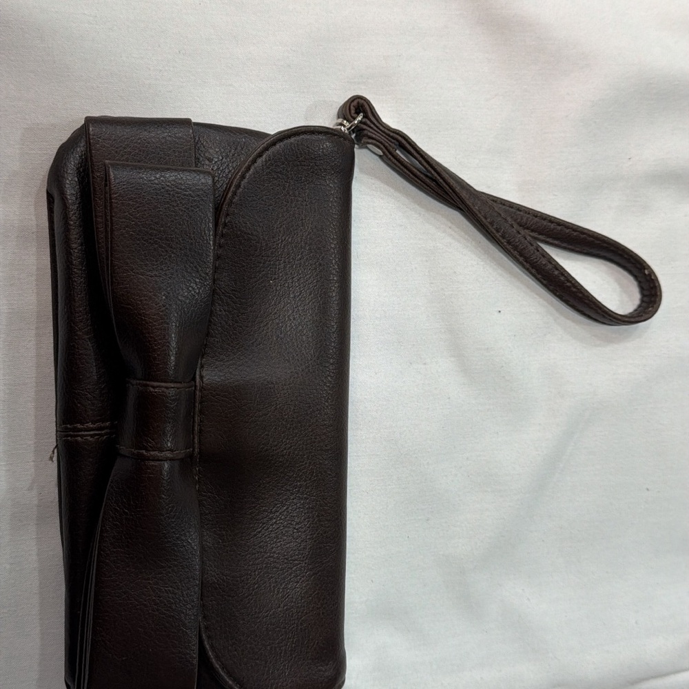 Aldo Chocolate Leather Wristlet Clutch